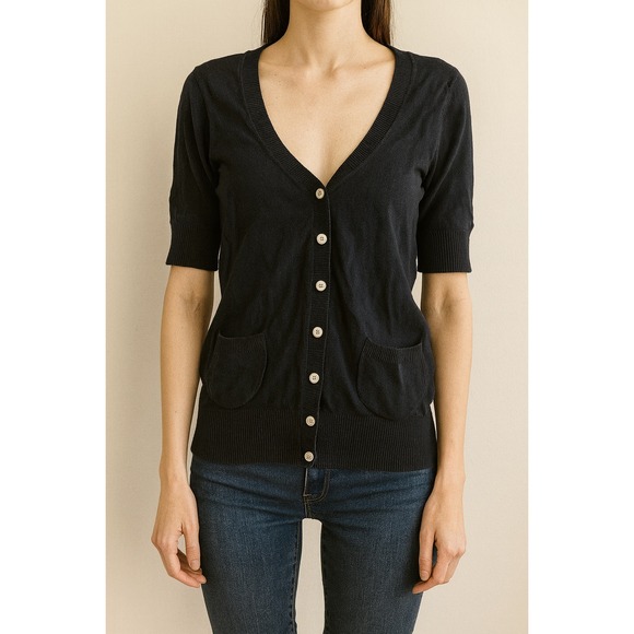 Old Navy Women's Navy Blue Button Down Cardigan Sweater Small S Elbow Sleeve - Picture 1 of 6